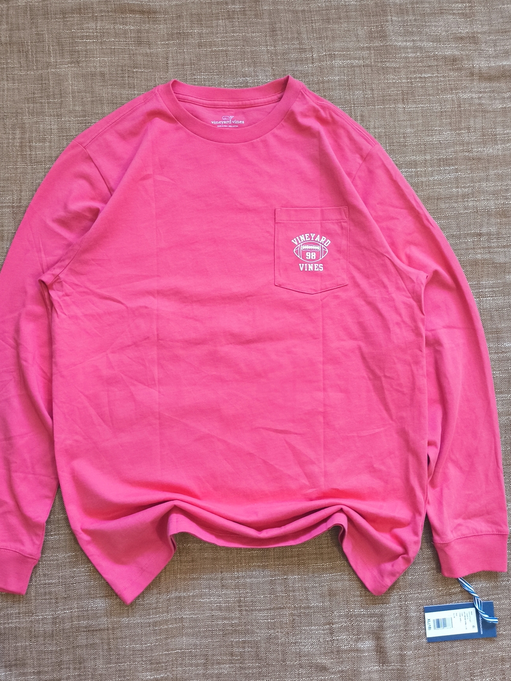 NWT Vineyard Vines Football Youths' XL Pocket Long-Sleeve T - Crab Shell Color